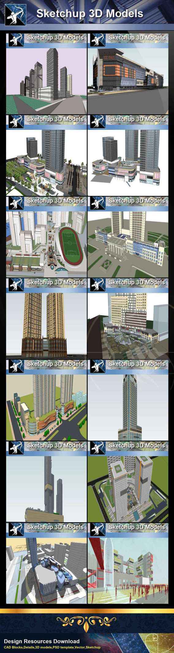 ★Best 20 Types of City,Residential Building Sketchup 3D Models Collection