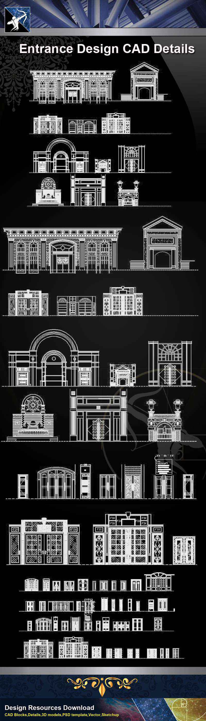 【Architecture CAD Details Collections】Entrance Design CAD Details,Door Details