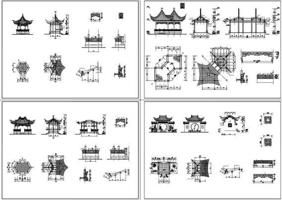 ★【Chinese Architecture CAD Drawings】@Chinese Pavilion Drawings,CAD Details,Elevation