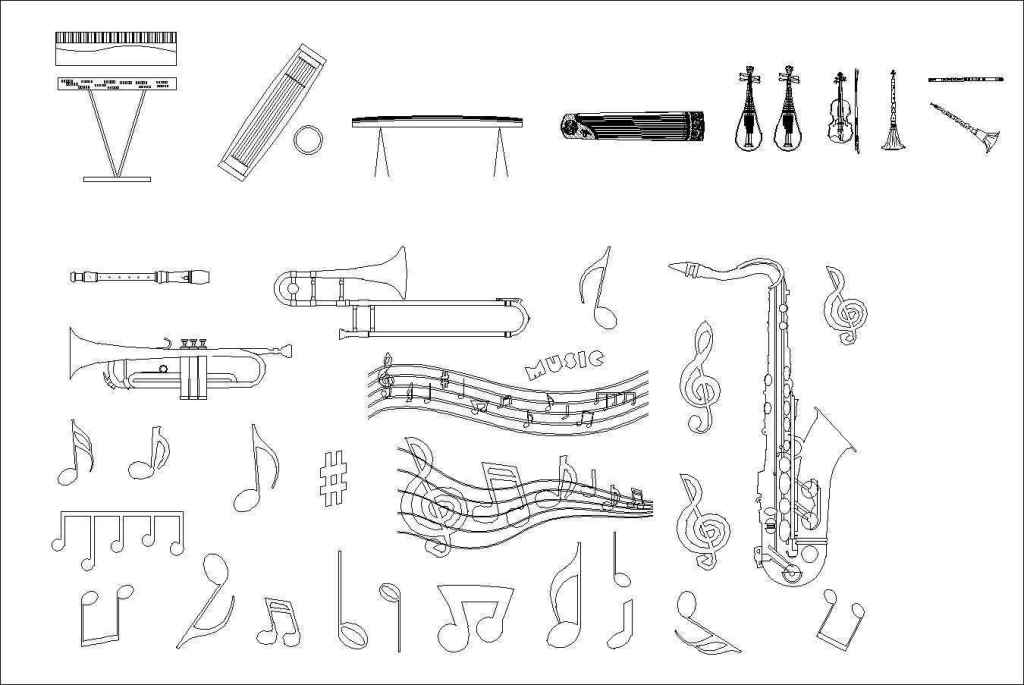 Various types of musical instruments Autocad Blocks\u3011All kinds of musical instruments CAD blocks ...