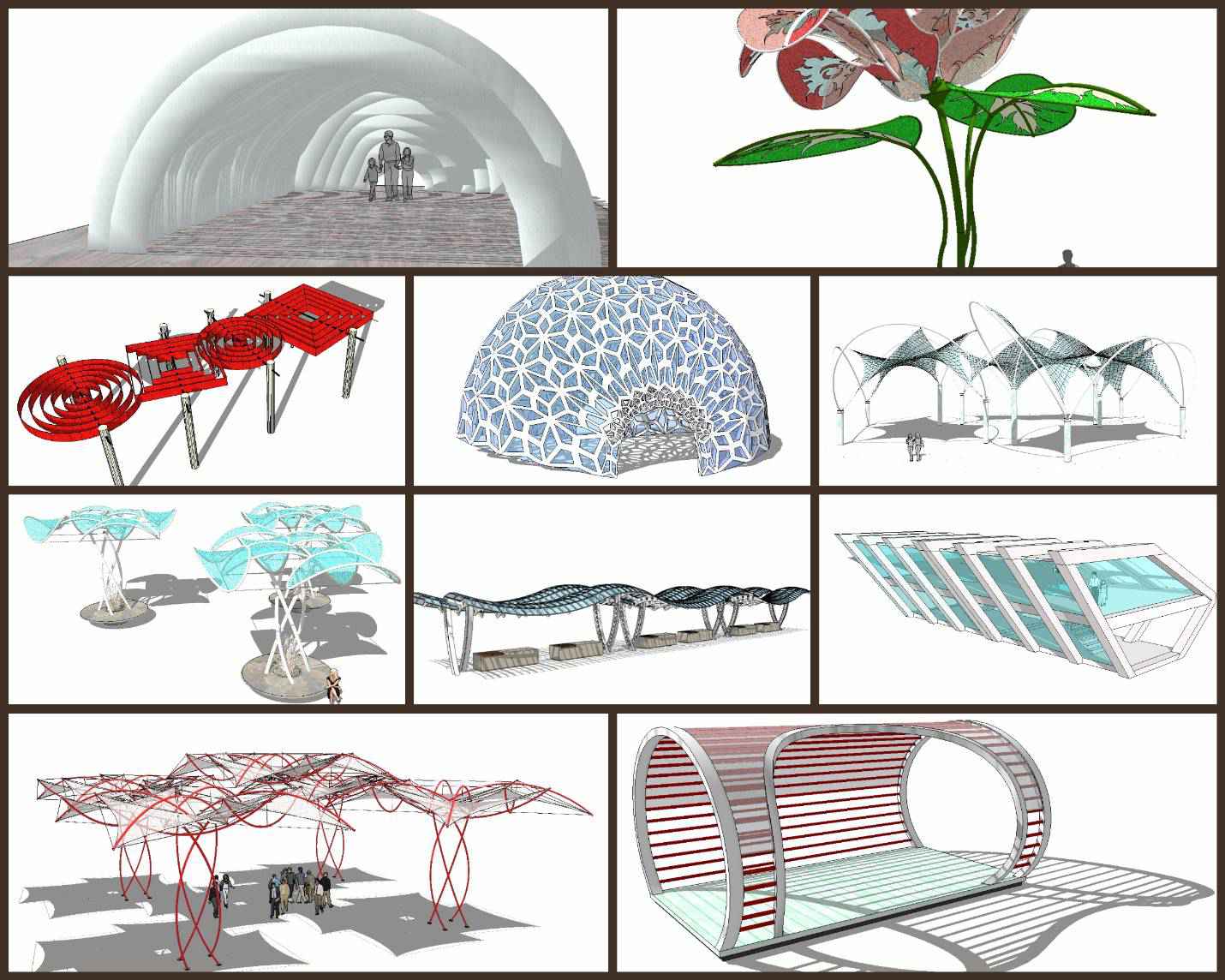 💎【Sketchup Architecture 3D Projects】10 Types of Creative landscape  structure Sketchup 3D Models V2